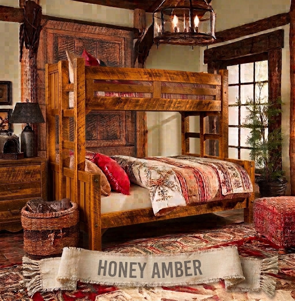 Appalachian Winds barn door solid pine bunk bed in Honey Amber finish