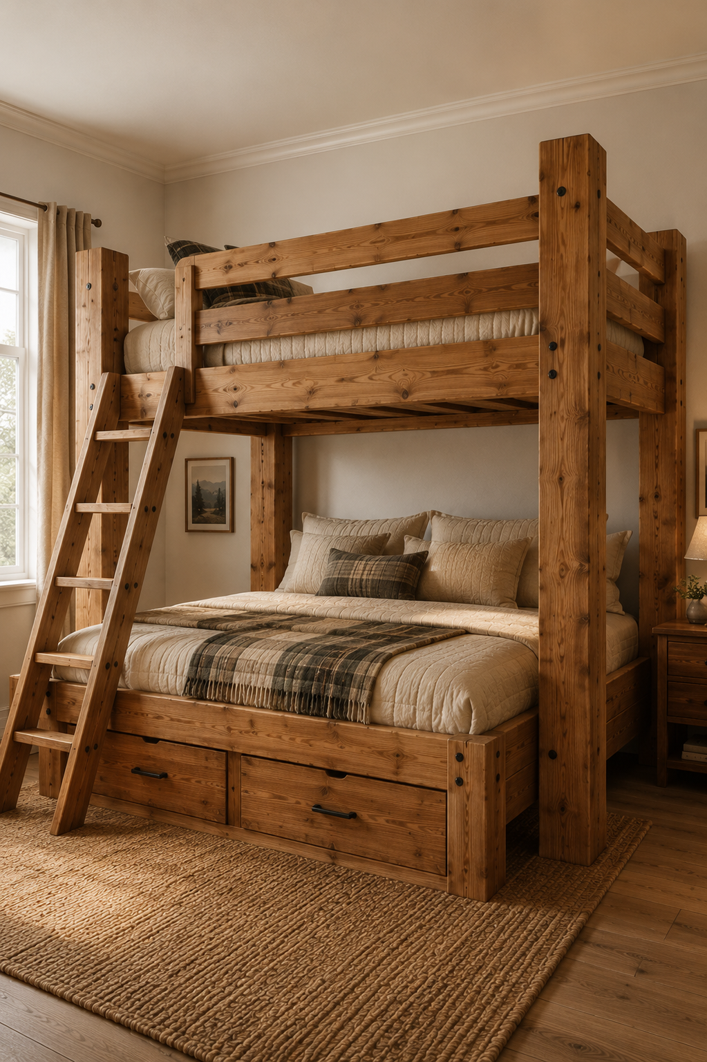 Solid wood full over full bunk bed built for sleepovers and taller kids