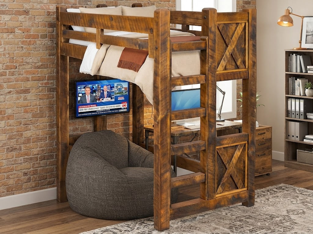 Appalachian Winds twin loft bed with a desk underneath in a home office