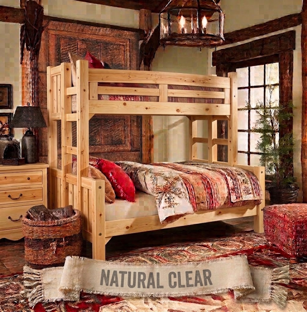 Appalachian Winds barn door solid pine bunk bed in Natural Clear finish