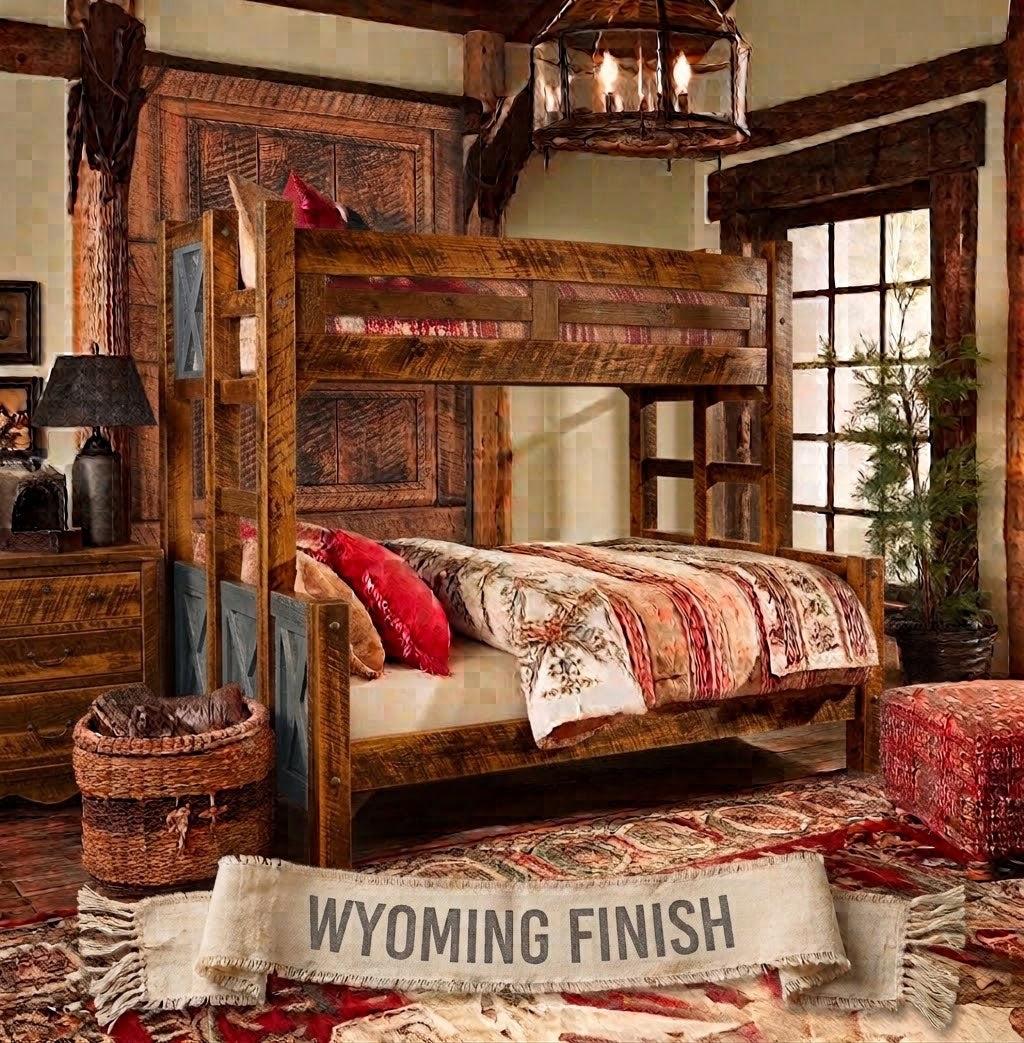 Appalachian Winds barn door solid pine bunk bed in Wyoming finish