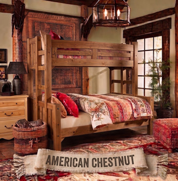 Appalachian Winds barn door solid pine bunk bed in American Chestnut finish