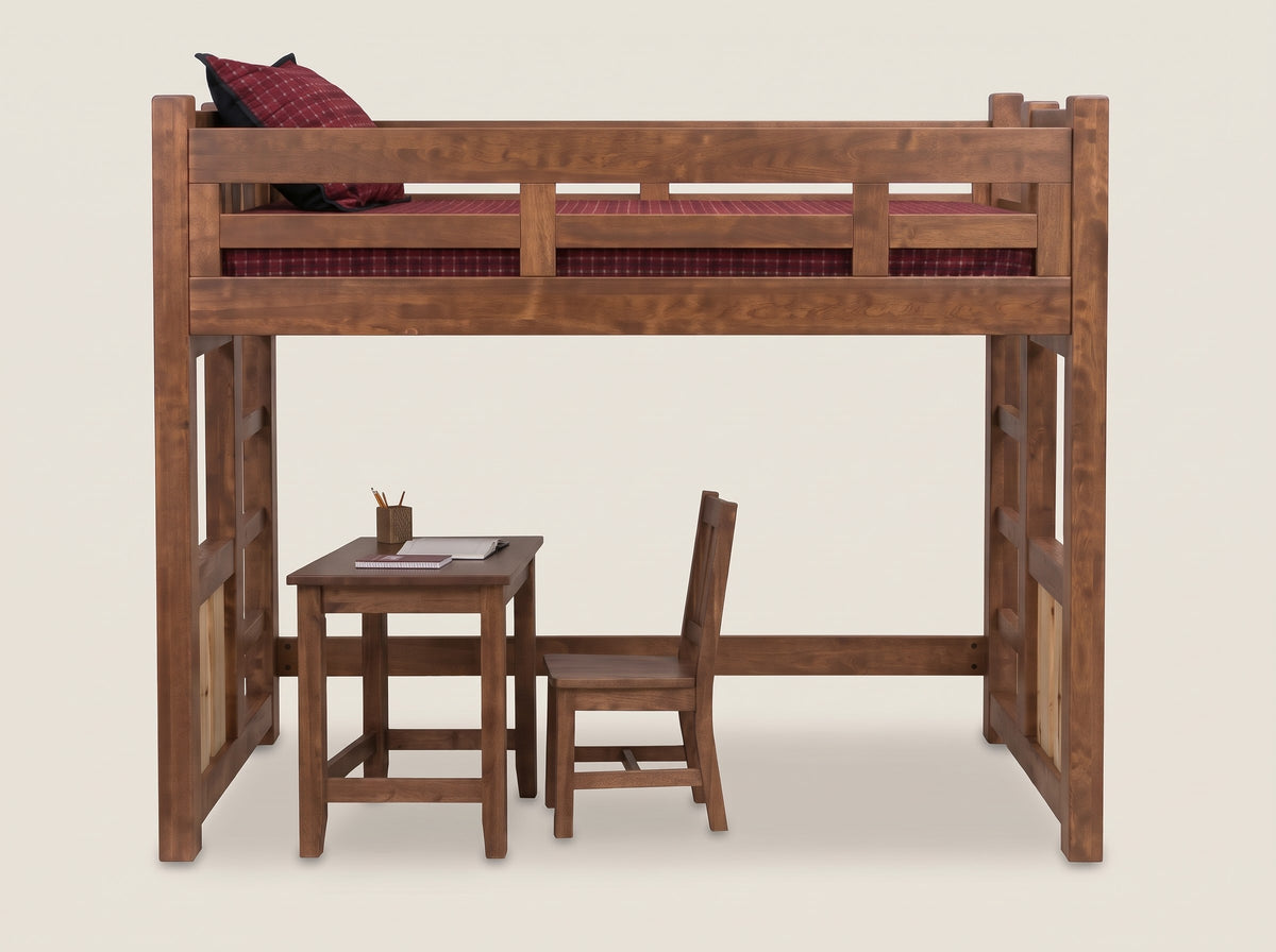 The Split Log twin loft bed with space underneath