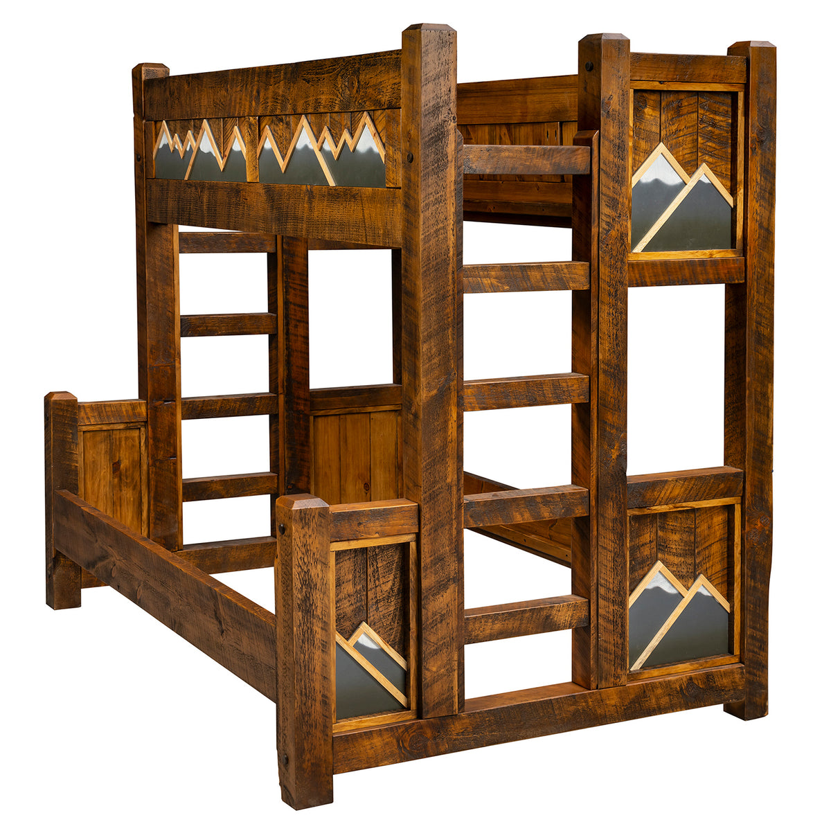 The White Mountains solid wood bunk bed with mountain inlay panels on a white background