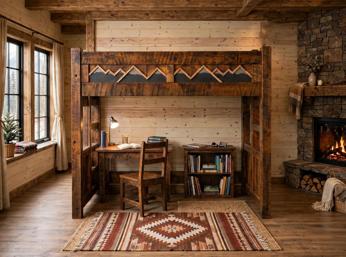 The White Mountains loft bed in a room, showing ladder clearance