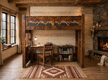 The White Mountains loft bed in a room, showing ladder clearance