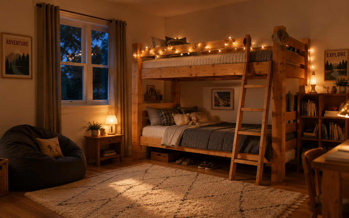 Solid wood bunk bed in rustic umber finish, Timber Ridge style