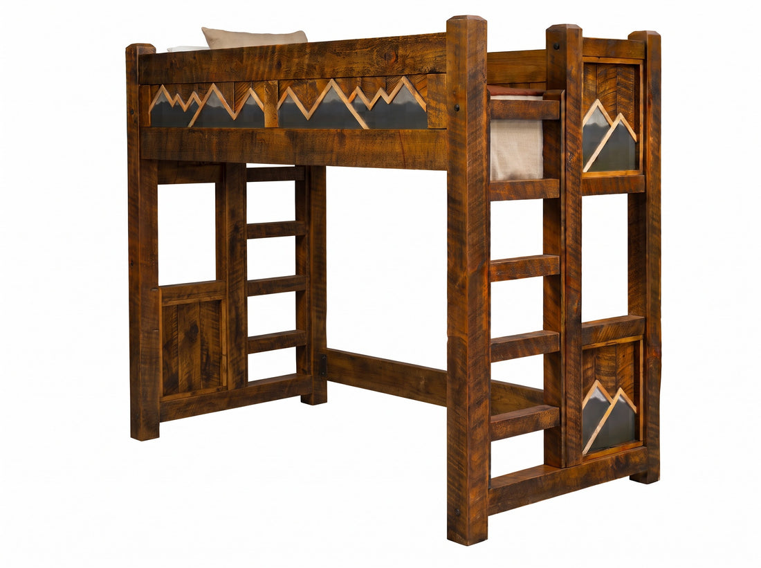 The White Mountains loft bed in a room, showing ladder clearance